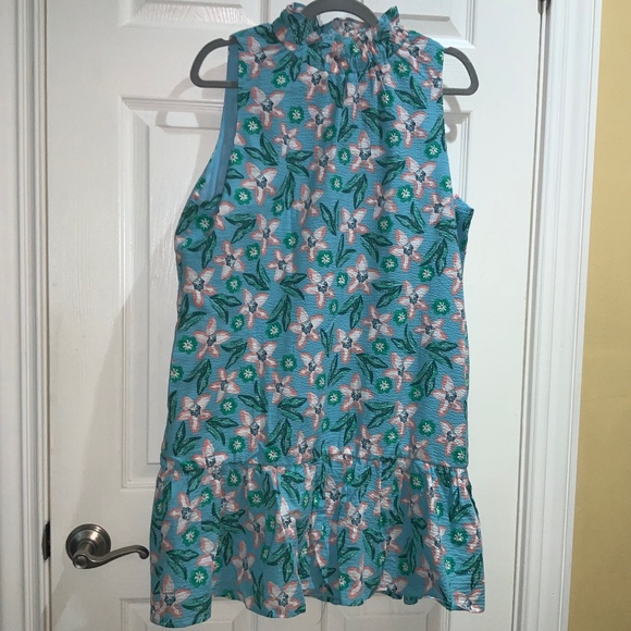THML Dresses & Skirts - THML floral seersucker sheath dress sz L sleeveless lined ruffle hem New